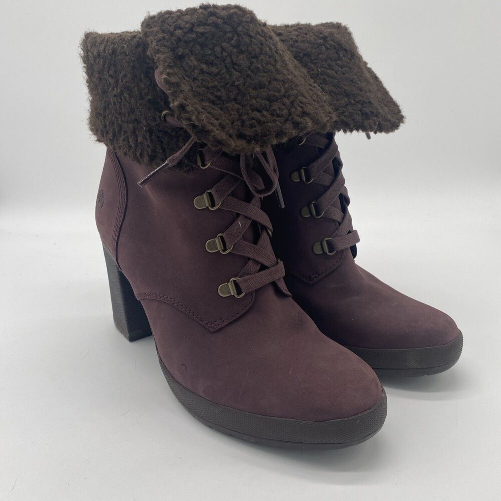 Timberland Womens Size 10 Purple Camdale Fold Down Leather Heeled Boots A22E4